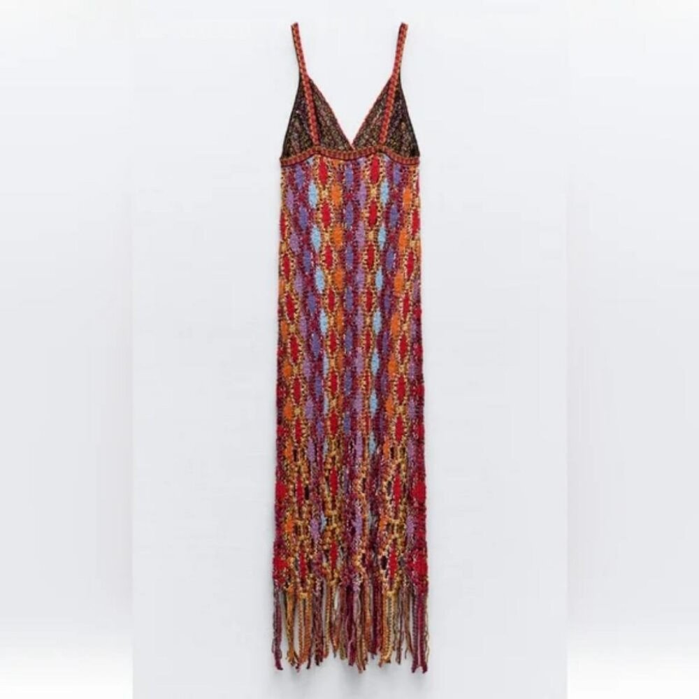 ZARA FRINGED KNIT MIDI DRESS - Picture 4 of 7